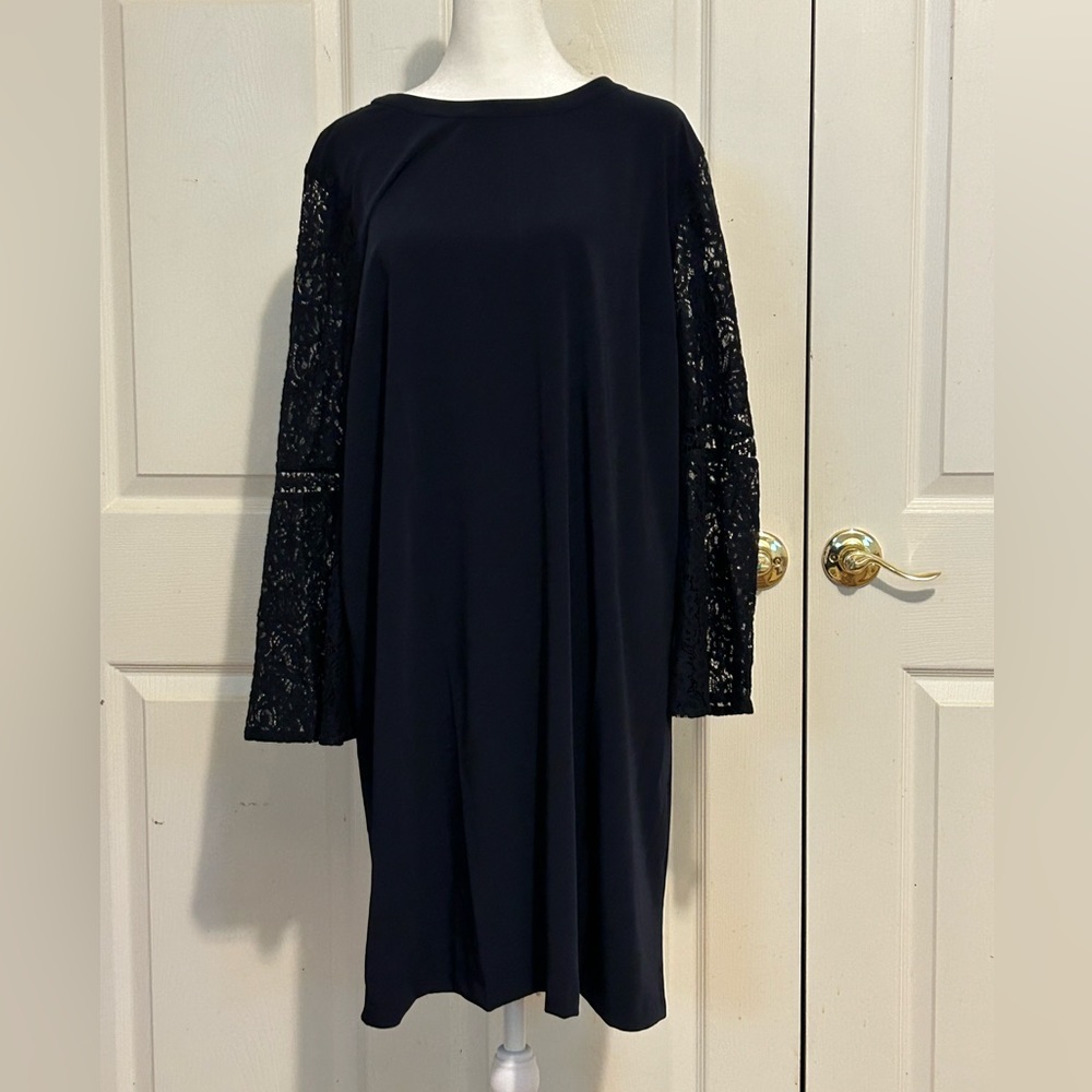 Navy Loft dress with lace sleeves, size 16P